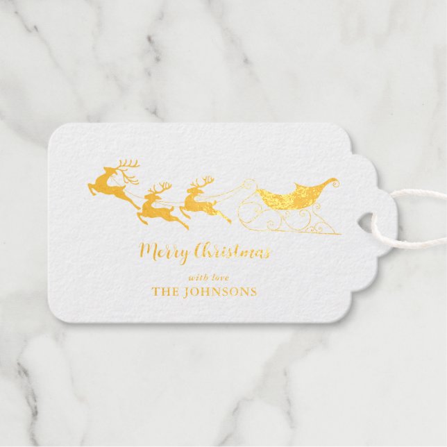 Étiquettes Cadeaux Rennes et papier doré Noël (Recto (horizontal))