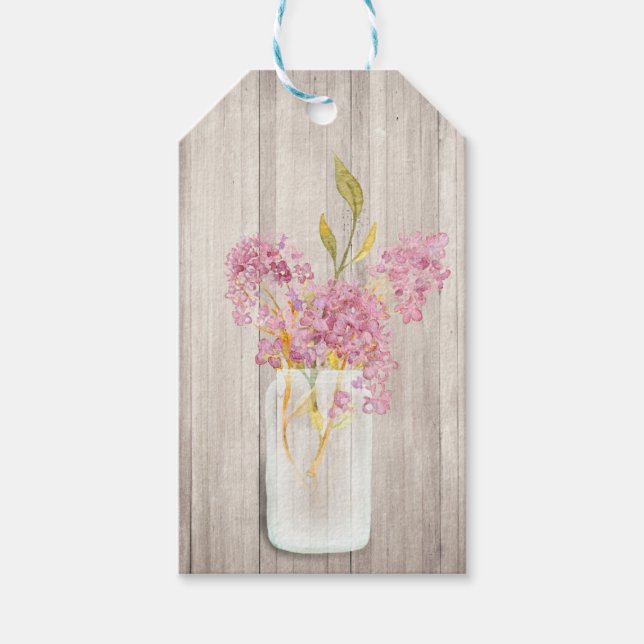 Étiquettes Cadeaux Rustiques Fleurs Roses Pot en M (Devant)