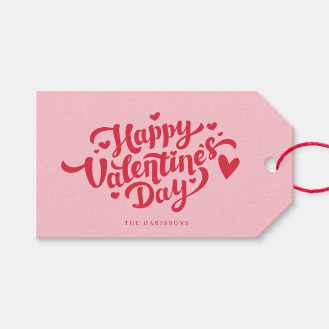 Étiquettes Cadeaux Saint-Valentin Cœurs Heureux (Devant (Horizontal))