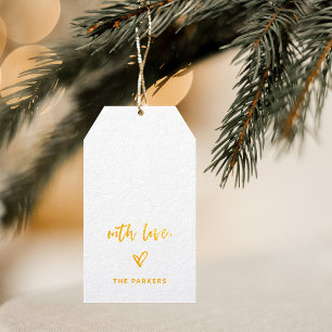 Étiquettes Cadeaux Script Décontracté or et coeur avec amour