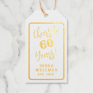 Étiquettes Cadeaux Script personnalisé 60e anniversaire Cheers à 60 a