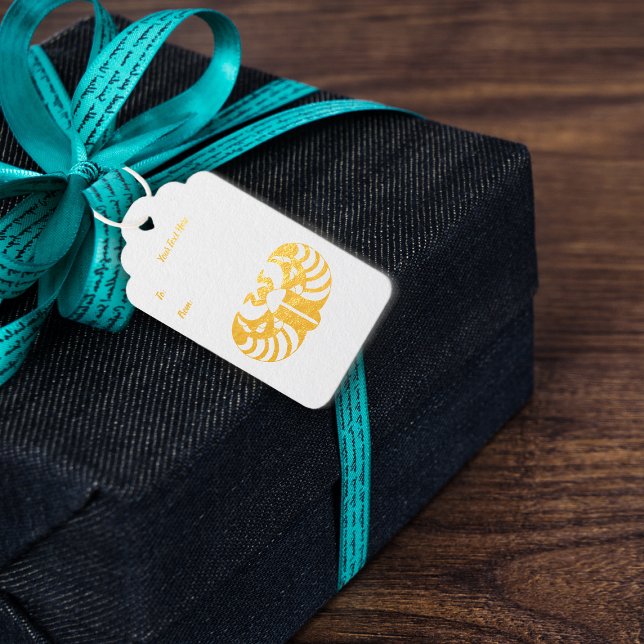 Étiquettes Cadeaux Symbole égyptien d'or Parties scintillant Scarab B (Gold foil Egyptian scarab beetle hanging gift tag.)