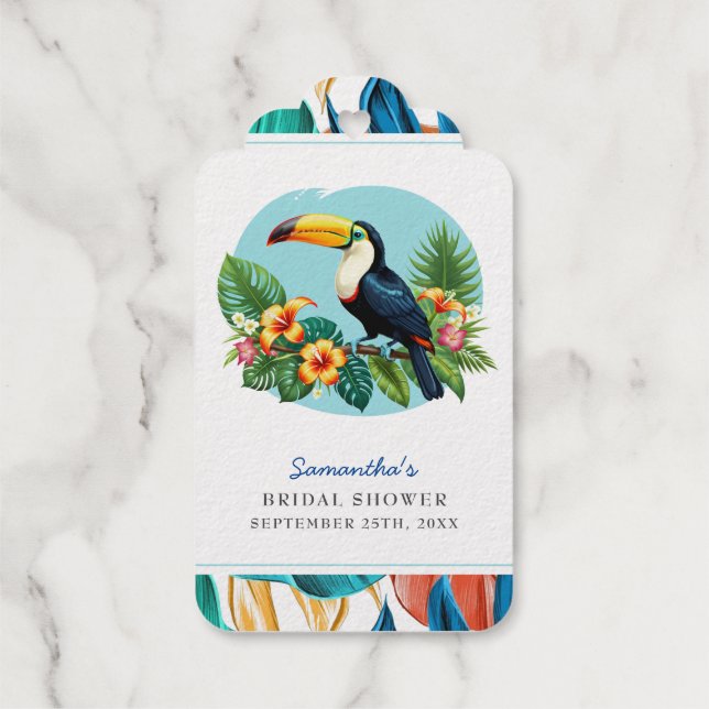 Étiquettes Cadeaux Toucan Fête de Mariage Été Forêt Tropicale (Verso)