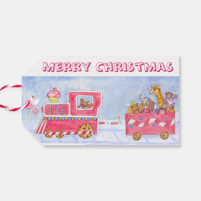 Étiquettes Cadeaux Train de Noël Ours en Peluche (Dos Horizontal)