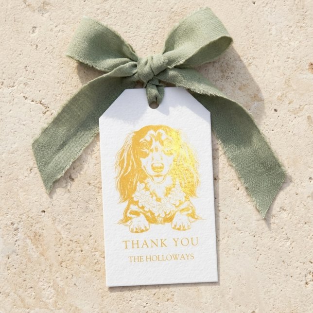 Étiquettes Cadeaux Tropical Dachshund Wedding Favor (Tropical Dachshund Wedding Favor Foil Gift Tags)
