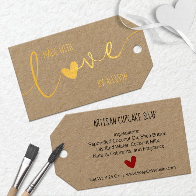 Étiquettes Cadeaux 💛✨ Typographie de script en feuille d'aluminium f (💛✨ Foil Script Typography Made With Love Foil Gift Tags
)
