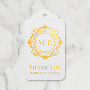 Étiquettes Cadeaux Véritable Monogramme Floral Feuille D'Or Mariage R