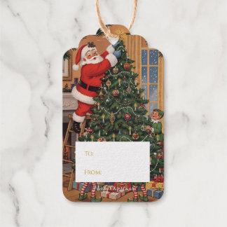 Étiquettes Cadeaux Vintage Santa Gold Foil Gift Tag