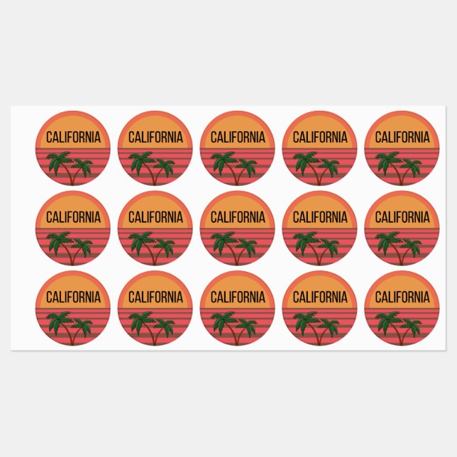 Étiquettes California Cute Design Idées Cadeau Coucher de sol (Feuille)