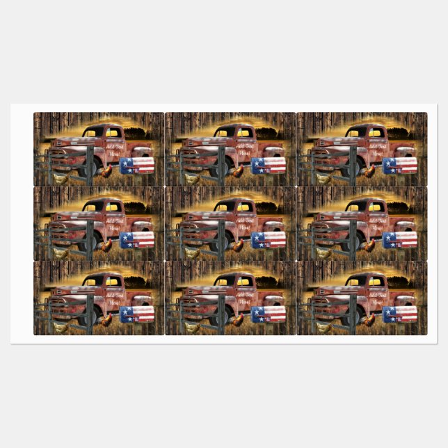 Étiquettes Camion rouge Vintage Camion rouge Camion agricole (Feuille)