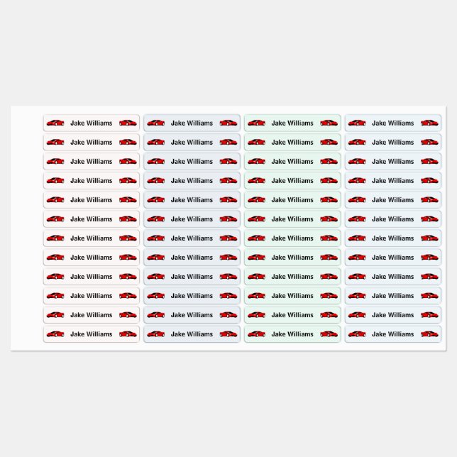 Étiquettes Car Design Kids' Name Clothing School Labels (Feuille)