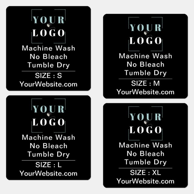 Étiquettes Care Instructions and Size Square Black Clothing (Groupe)
