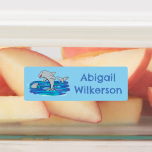 Étiquettes Caricature adorable de dauphins heureux personnali