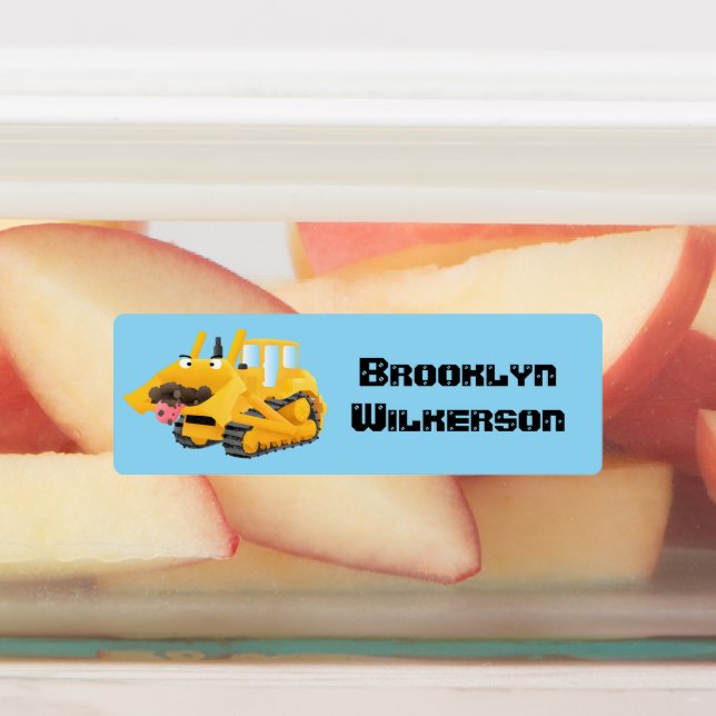 Étiquettes Caricature amusante au bulldozer jaune personnalis (Apposé)