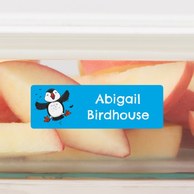 Étiquettes Caricature bleu bouffin volant très agréable perso (Apposé)