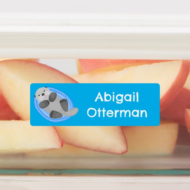 Étiquettes Caricature bleu loutre de mer joyeux personnalisée (Apposé)