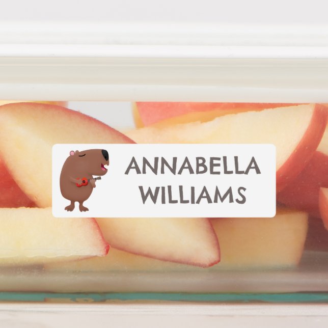 Étiquettes Caricature chantée capybara ukulele personnalisée (Apposé)