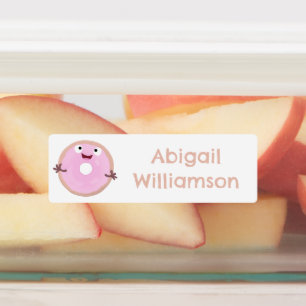 Étiquettes Caricature de beignets vitrés rose mignon personna