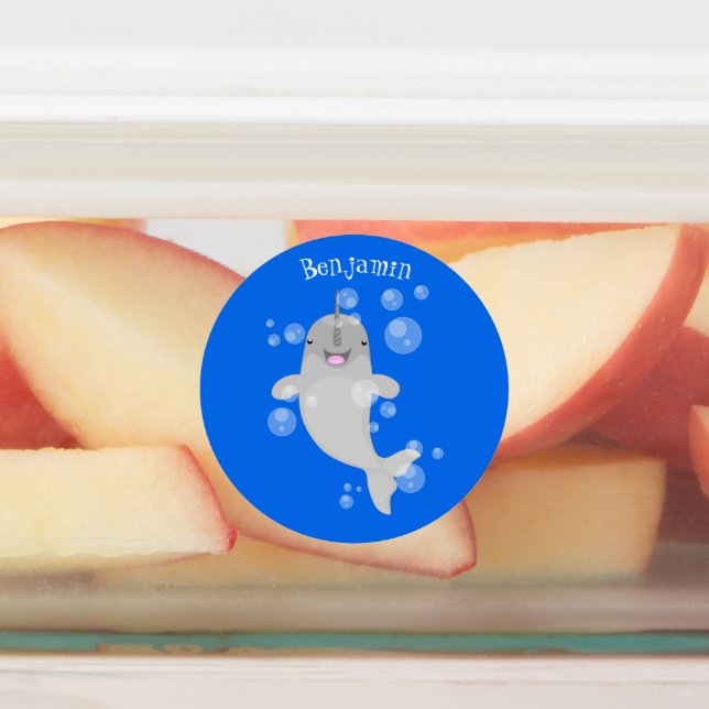 Étiquettes Caricature de bulles de narval joyeux (Apposé)