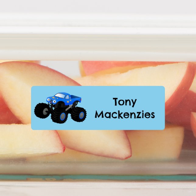 Étiquettes Caricature de camion monstre bleu mignon personnal (Apposé)