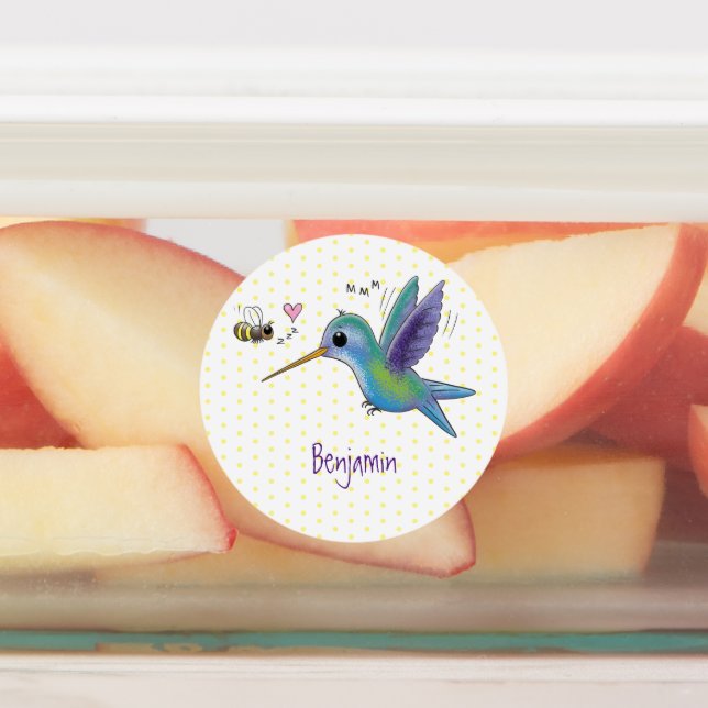 Étiquettes Caricature de colibri d'abeille mignonne (Apposé)
