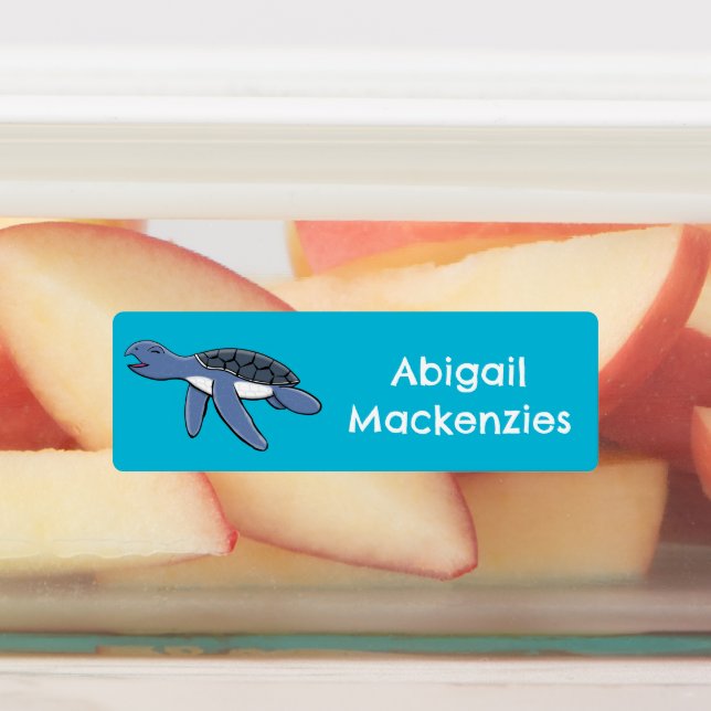 Étiquettes Caricature de la petite tortue de mer personnalisé (Apposé)