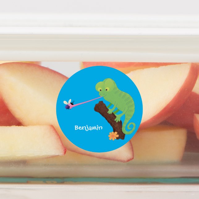 Étiquettes Caricature de lézard de caméléon vert joyeux (Apposé)