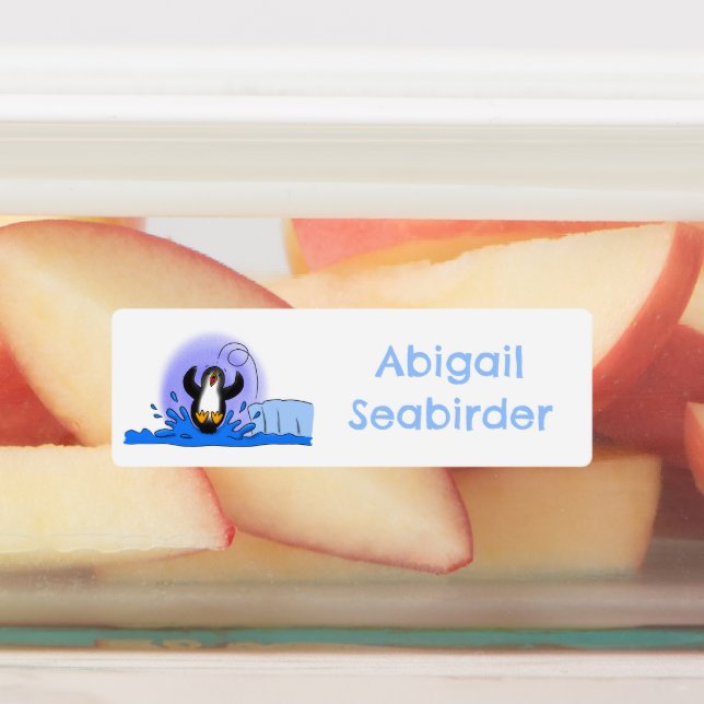 Étiquettes Caricature de manchot joyeux sautant personnalisée (Apposé)