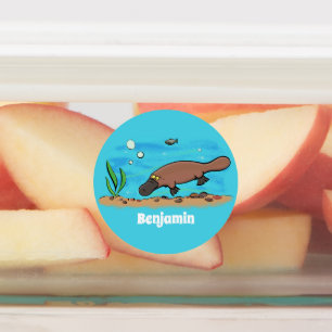 Étiquettes Caricature de natation de Cute platypus