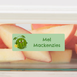 Étiquettes Caricature de pastèque joyeux et souriante personn