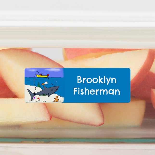 Étiquettes Caricature de pêche de requin endormi personnalisé (Apposé)