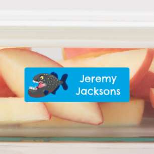 Étiquettes Caricature de piranha drôle et affamée personnalis