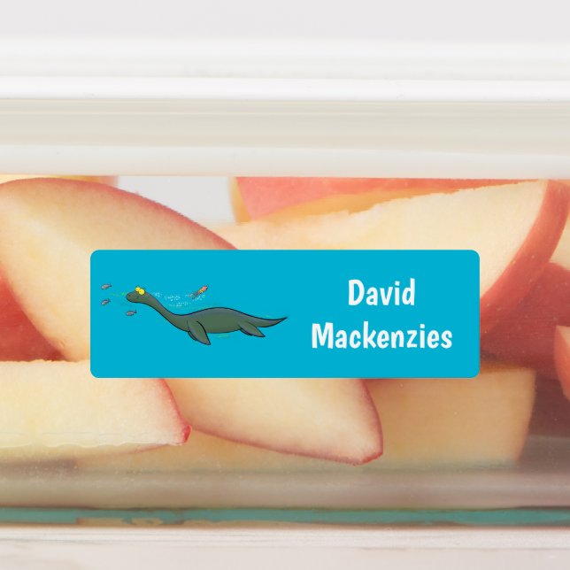 Étiquettes Caricature de plesiosaure monstre de mer mignonne  (Apposé)