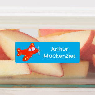 Étiquettes Caricature de vol d'avion rouge mignon personnalis