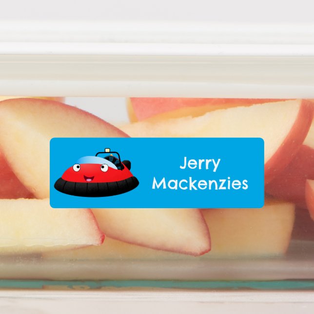 Étiquettes Caricature d'hovercraft rouge joyeux personnalisée (Apposé)