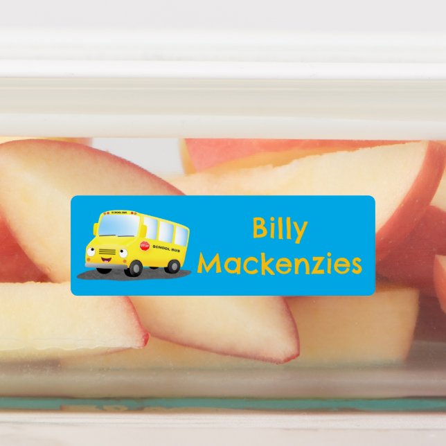 Étiquettes Caricature du bus scolaire jaune joyeux personnali (Apposé)