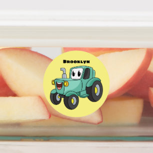 Étiquettes Caricature joli tracteur vert joyeux