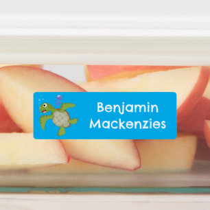 Étiquettes Caricature joyeuse de tortue verte personnalisée