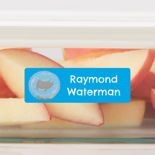 Étiquettes Caricature mignonne manta ray et bulles personnali (Apposé)