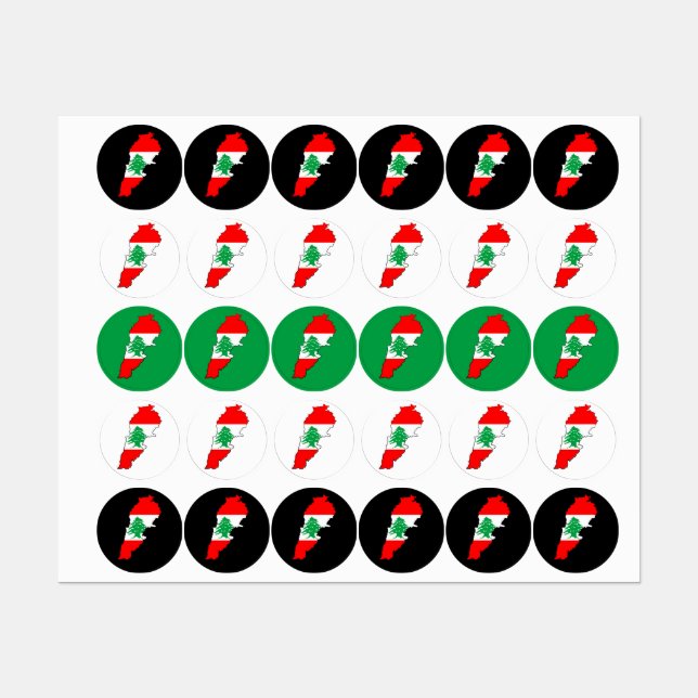 Étiquettes Carte du Liban avec drapeau (Feuille)