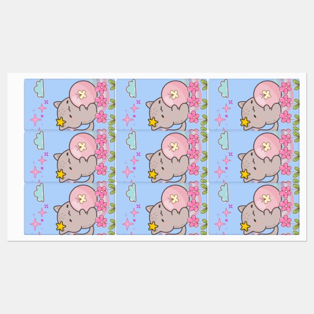 Étiquettes chat avec des fleurs (Feuille)