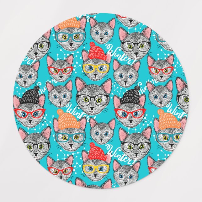 Étiquettes Chat dans le casquette (Design 2)