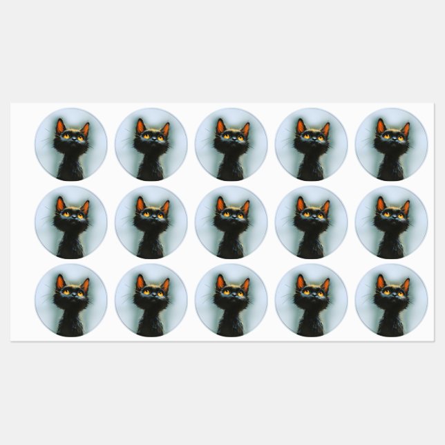 Étiquettes Chat noir enchanté (Feuille)