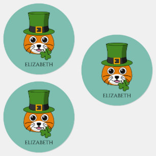 Étiquettes Chat w Casquette et Shamrock St Patricks's Perso
