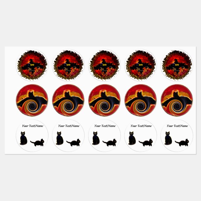 Étiquettes Chats noirs, Chats Éffrayants Halloween Personnali (Feuille)