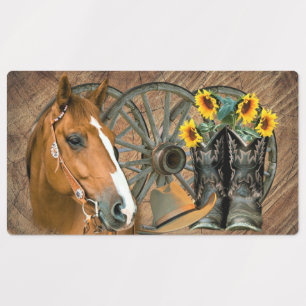 Étiquettes Cheval Cowboy Boots Wagon Wheels Sunflowers Wester