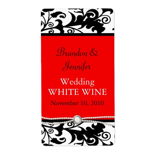 Étiquettes chics de vin de mariage damassé
