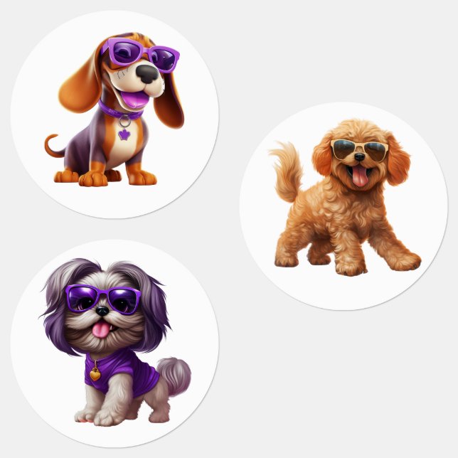 Étiquettes Chiens Drôle Avec Lunettes De Soleil (Groupe)