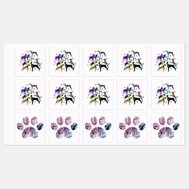 Étiquettes Chiens et pattes (Feuille)
