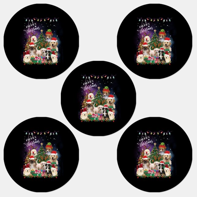 Étiquettes Chiens Joyeux Noël Lumière (Groupe)